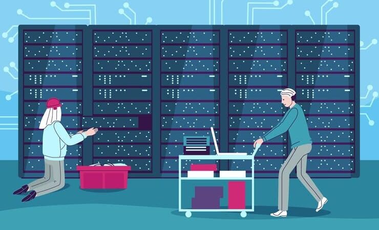 People Working in Data Center Illustration