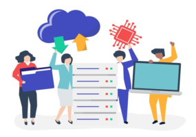 People Holding Data Icons Illustration