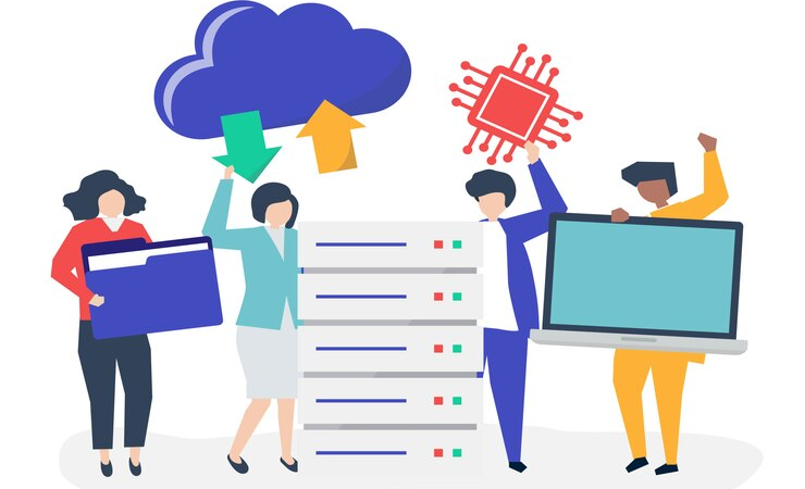 People Holding Data Icons Illustration