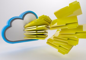 3D Blue Cloud with Many Yellow Folders