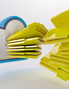 3D Blue Cloud with Many Yellow Folders