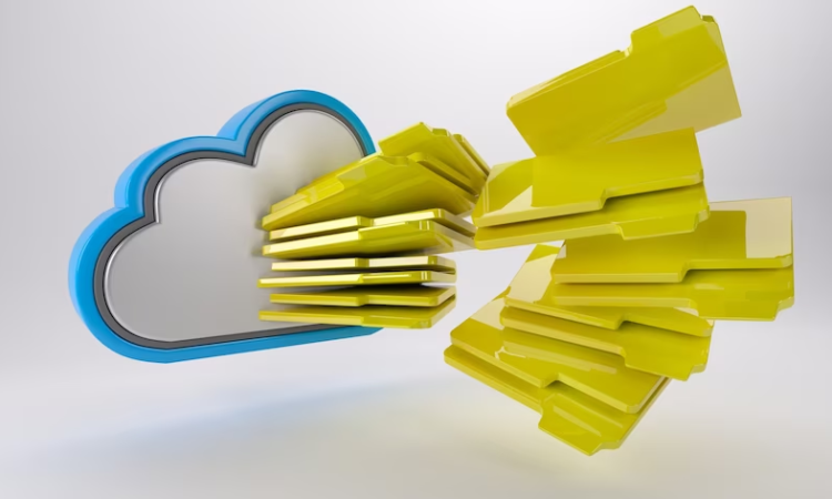 3D Blue Cloud with Many Yellow Folders